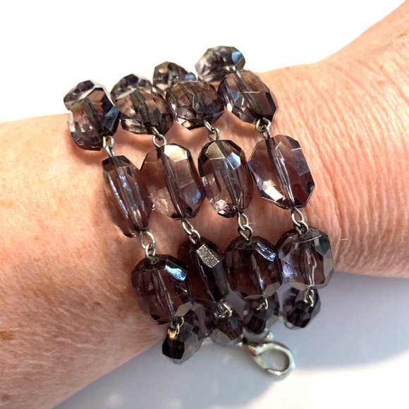 Multistrand Beaded Bracelet Silver Chain Faceted Chunky Purple Beads Chic Runway - Picture 6 of 6